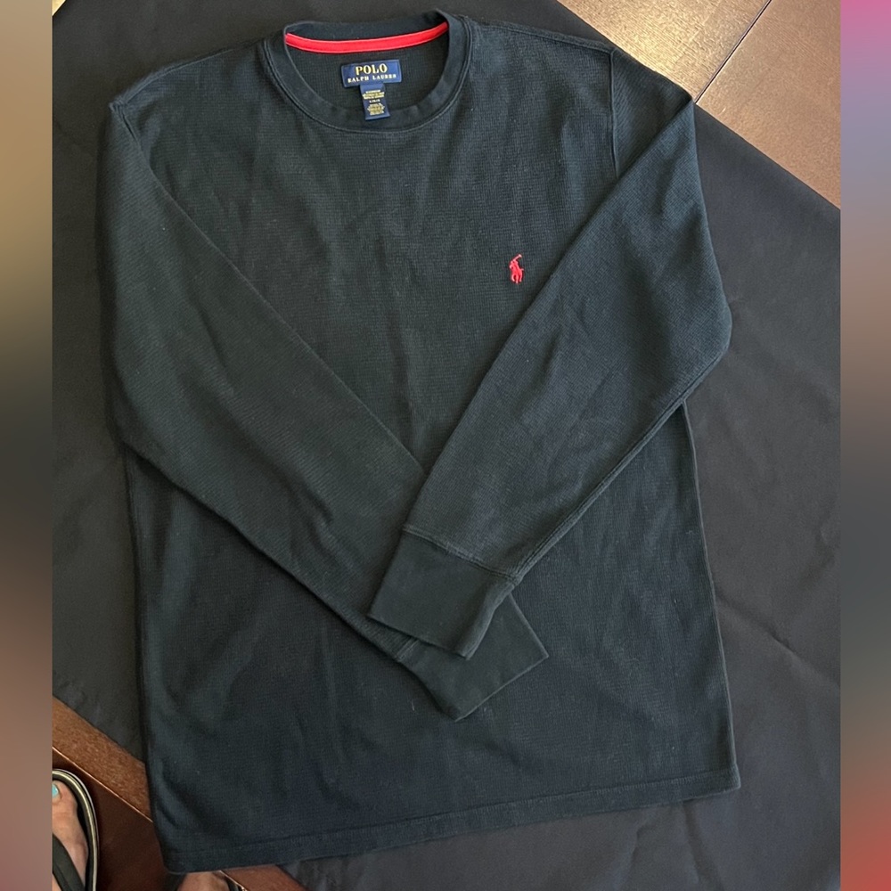 Men’s black polo long sleeve with red accents, size large! - Picture 2 of 5